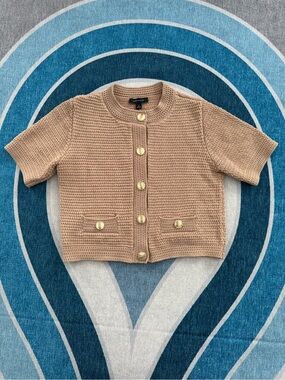 Ann Taylor Short Sleeve Knit Cardigan — Camel with gold buttons